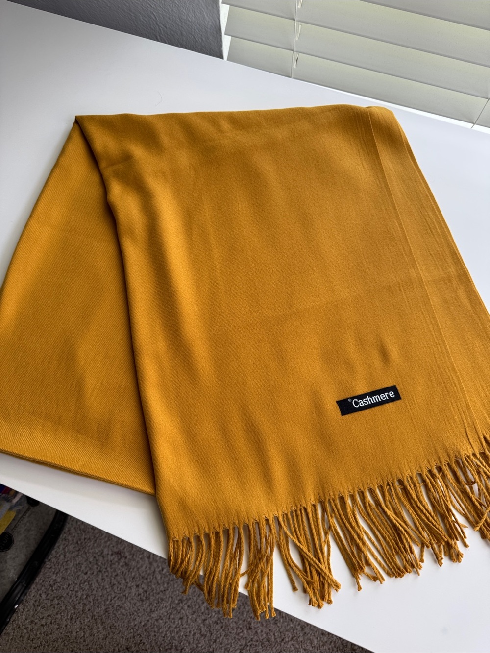 Cashmere Fringe Scarf in Mustard Yellow